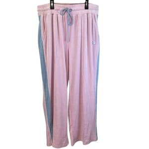 Fila Velour Track Pants Pink Blue Athleisure Lounge Drawstring Wide Leg‎